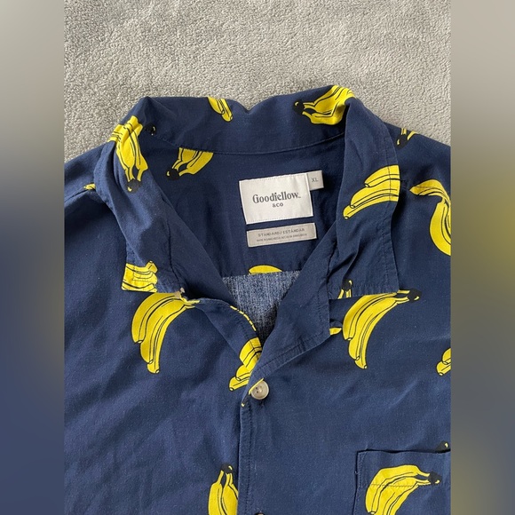Goodfellow Shirt Mens XL Blue Banana Print Hawaiian Button Up Short Sleeve Rayon - Picture 2 of 10